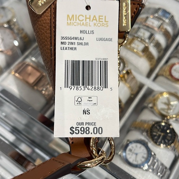 MICHAEL KORS Hollis Medium 2-in-1 Pebbled Leather and Logo Jacquard Shoulder Bag - Picture 12 of 16